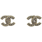 Chanel CC Logo Rhinestone Earrings Gold Plated