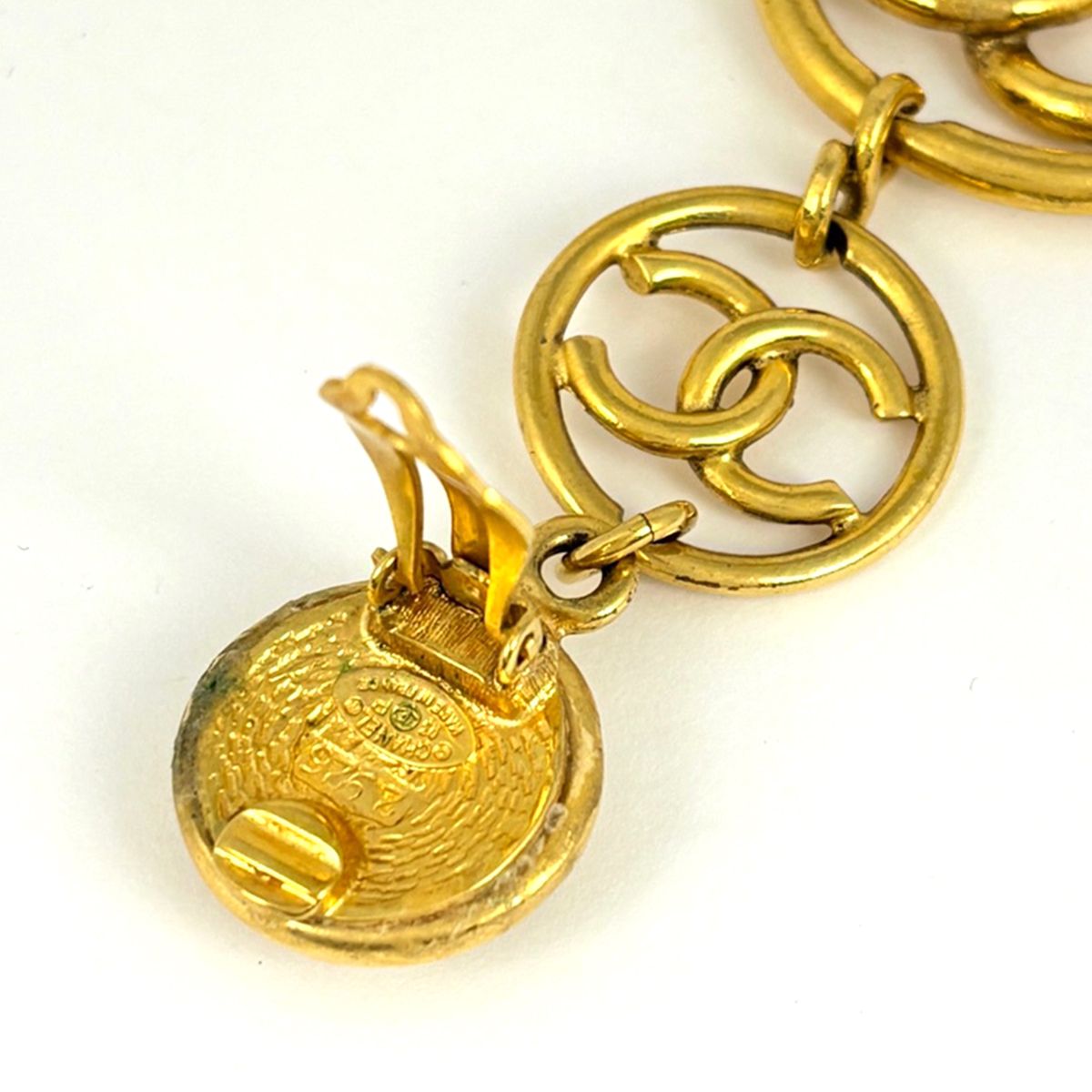 Chanel CC Logo Round Earrings Swing Gold Plated — view 3