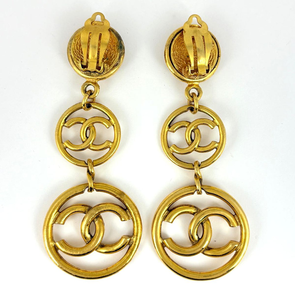 Chanel CC Logo Round Earrings Swing Gold Plated — view 2