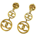 Chanel CC Logo Round Earrings Swing Gold Plated