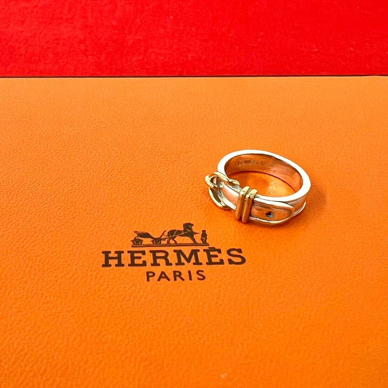 Hermes Ceinture Ring 925 Sterling Silver Gold