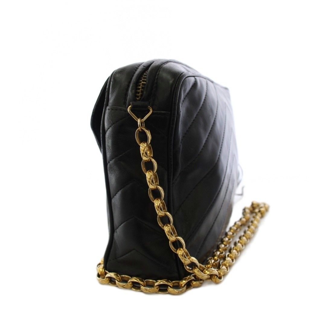 Chanel Stitch Fringe Lambskin Chain Shoulder Bag Black KH — view 2