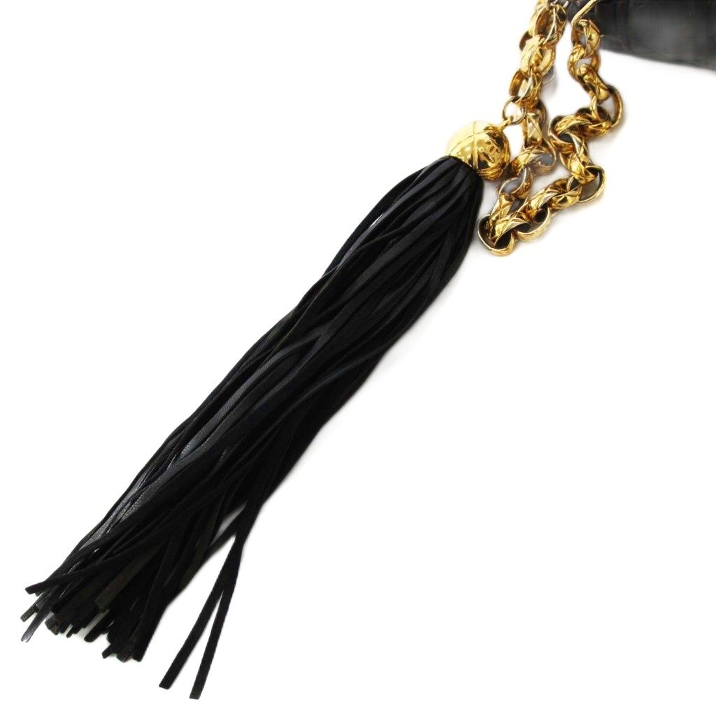 Chanel Stitch Fringe Lambskin Chain Shoulder Bag Black KH — view 7