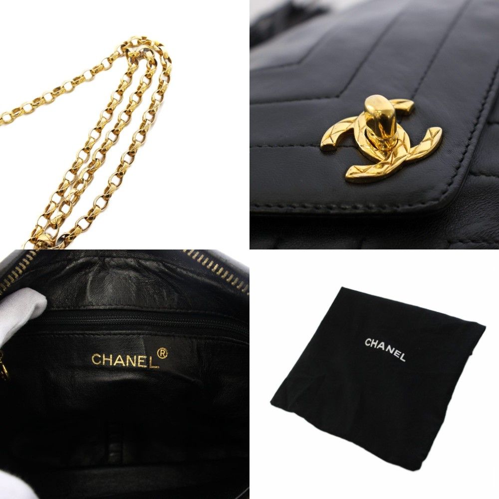Chanel Stitch Fringe Lambskin Chain Shoulder Bag Black KH — view 9