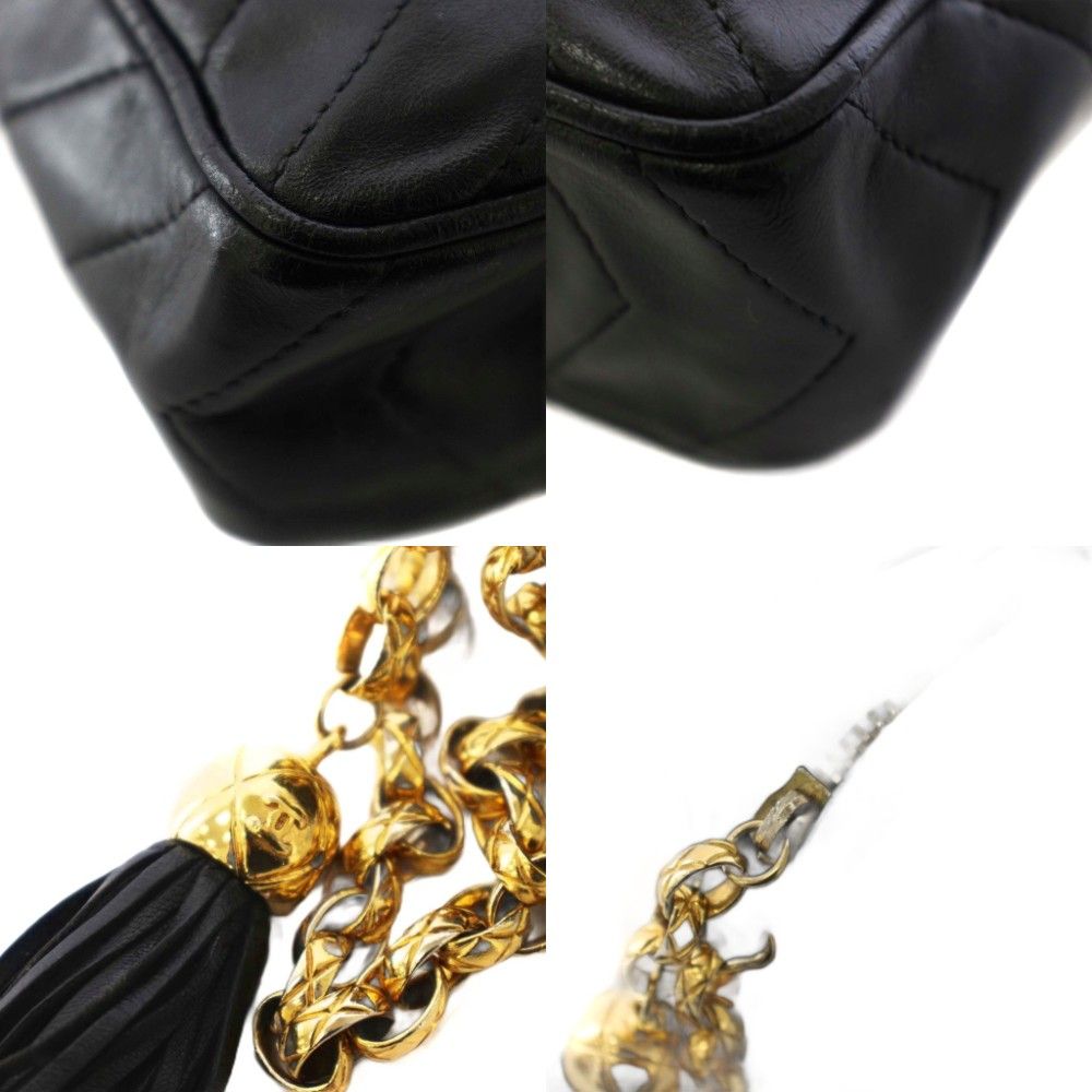 Chanel Stitch Fringe Lambskin Chain Shoulder Bag Black KH — view 8