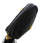 Chanel Stitch Fringe Lambskin Chain Shoulder Bag Black KH — view 6