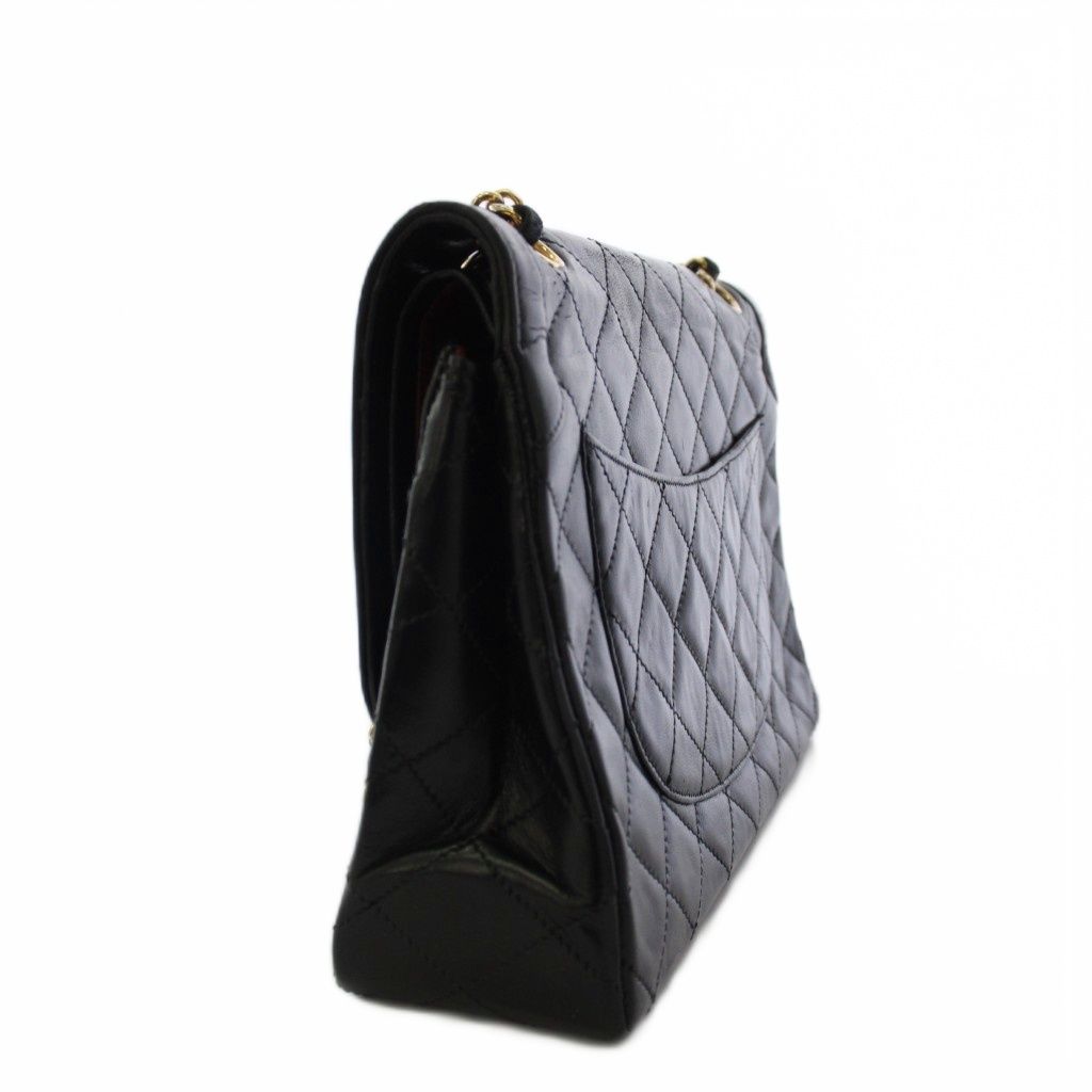 Chanel Quilted Limited Edition Double Flap Chain Shoulder Bag Leather Black KH — view 2