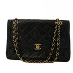 Chanel Quilted Limited Edition Double Flap Chain Shoulder Bag Leather Black KH