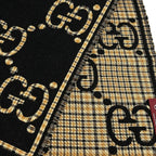 Gucci Shawl Black Beige Yellow GG Pattern Wool Scarf — view 4