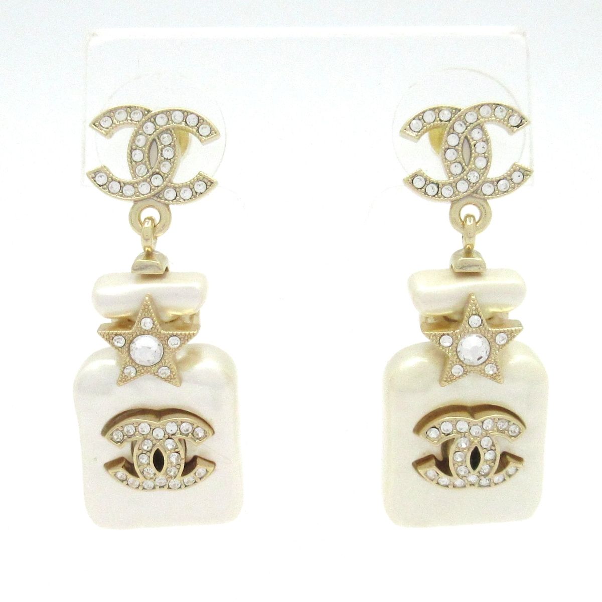 Chanel Earrings CC Logo Gold White Star