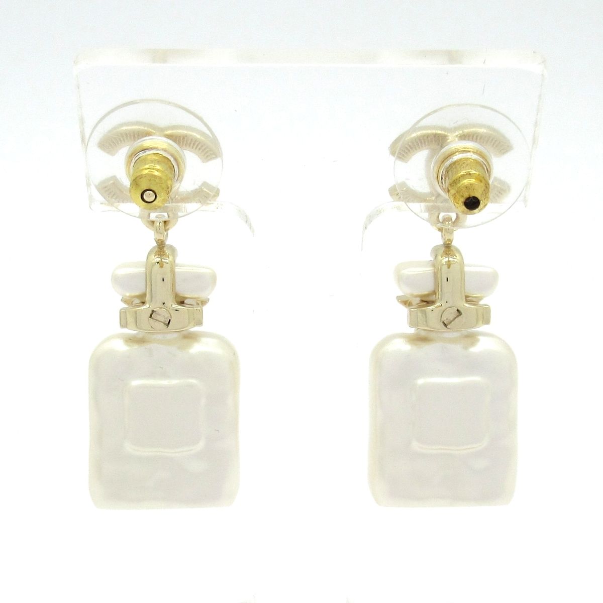 Chanel Earrings CC Logo Gold White Star — view 3