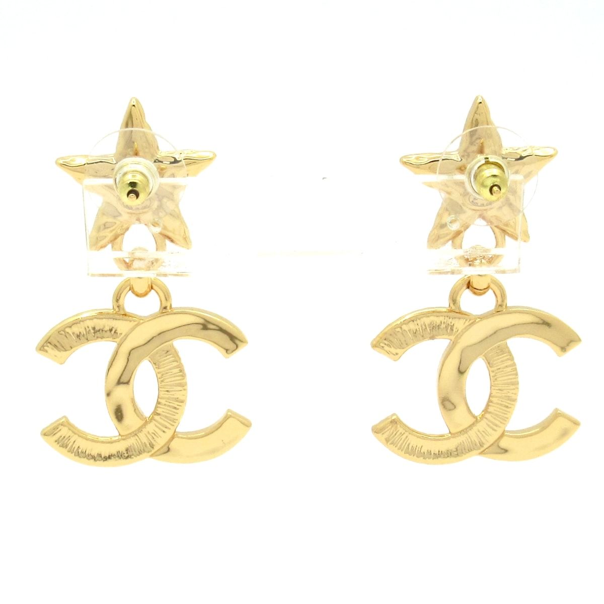 Chanel Earrings CC Logo Gold Black Star — view 3