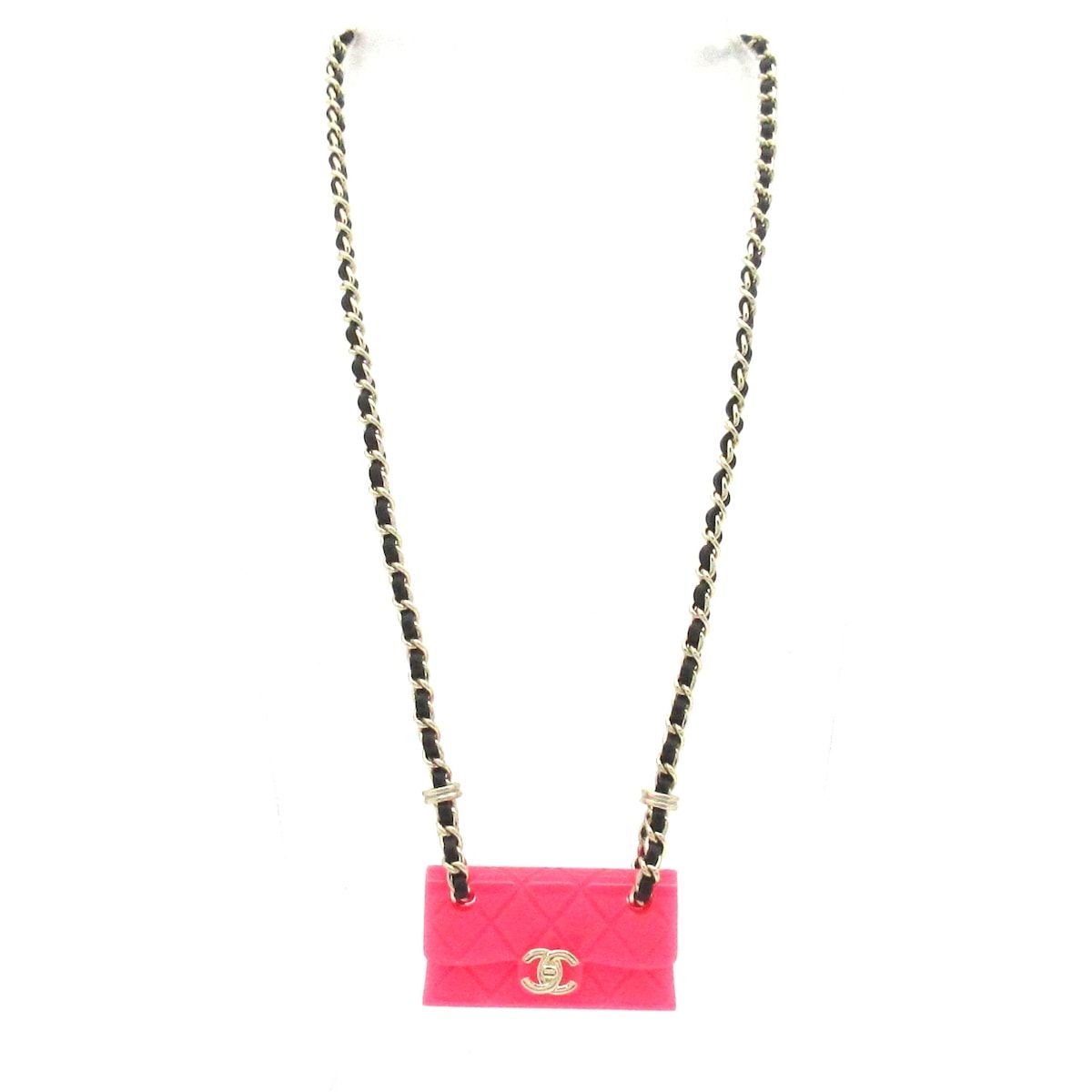 Chanel Necklace Leather Pink Gold Black Bag Motif — view 2