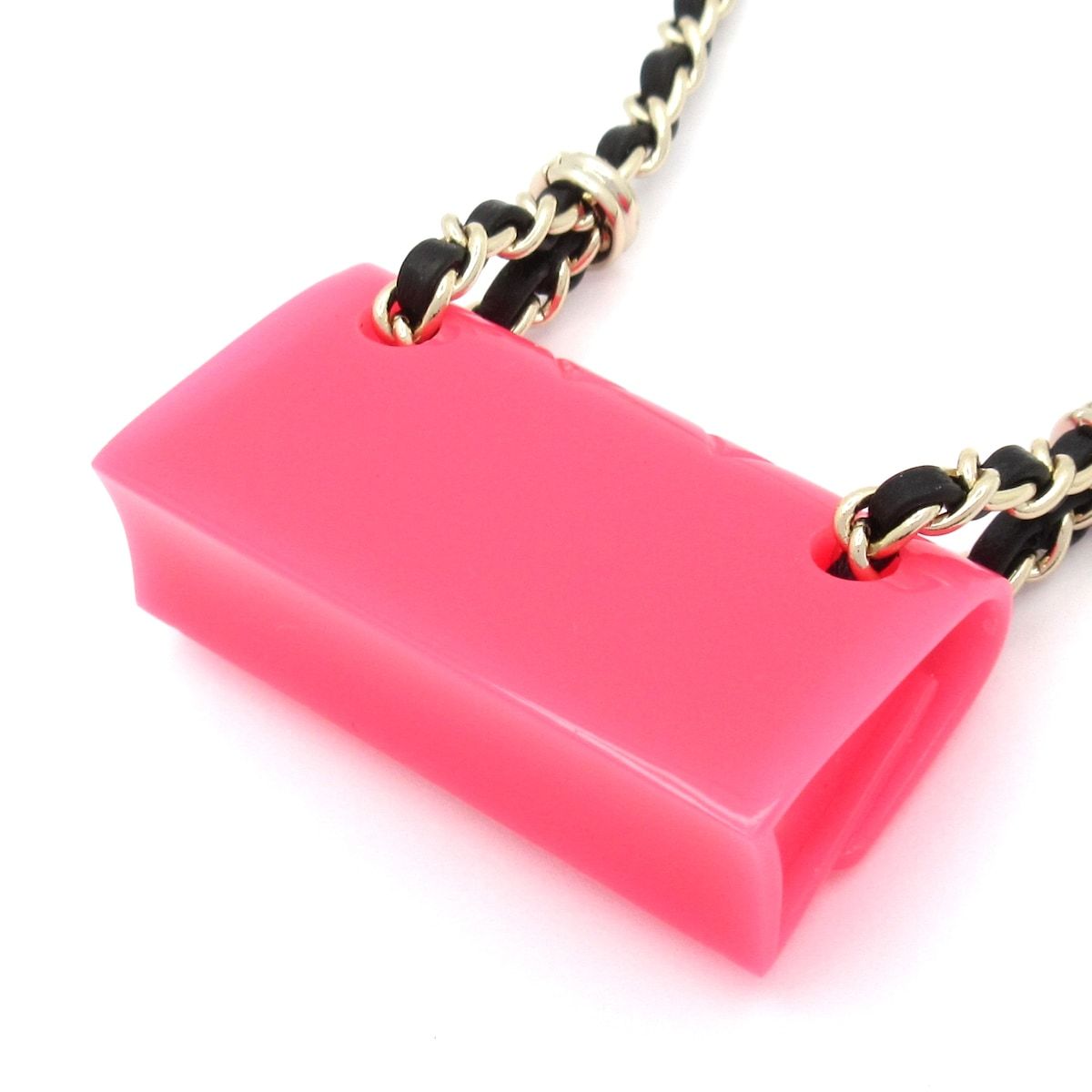 Chanel Necklace Leather Pink Gold Black Bag Motif — view 3