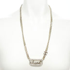 Chanel Necklace Gold Clear White Logo Plate — view 2