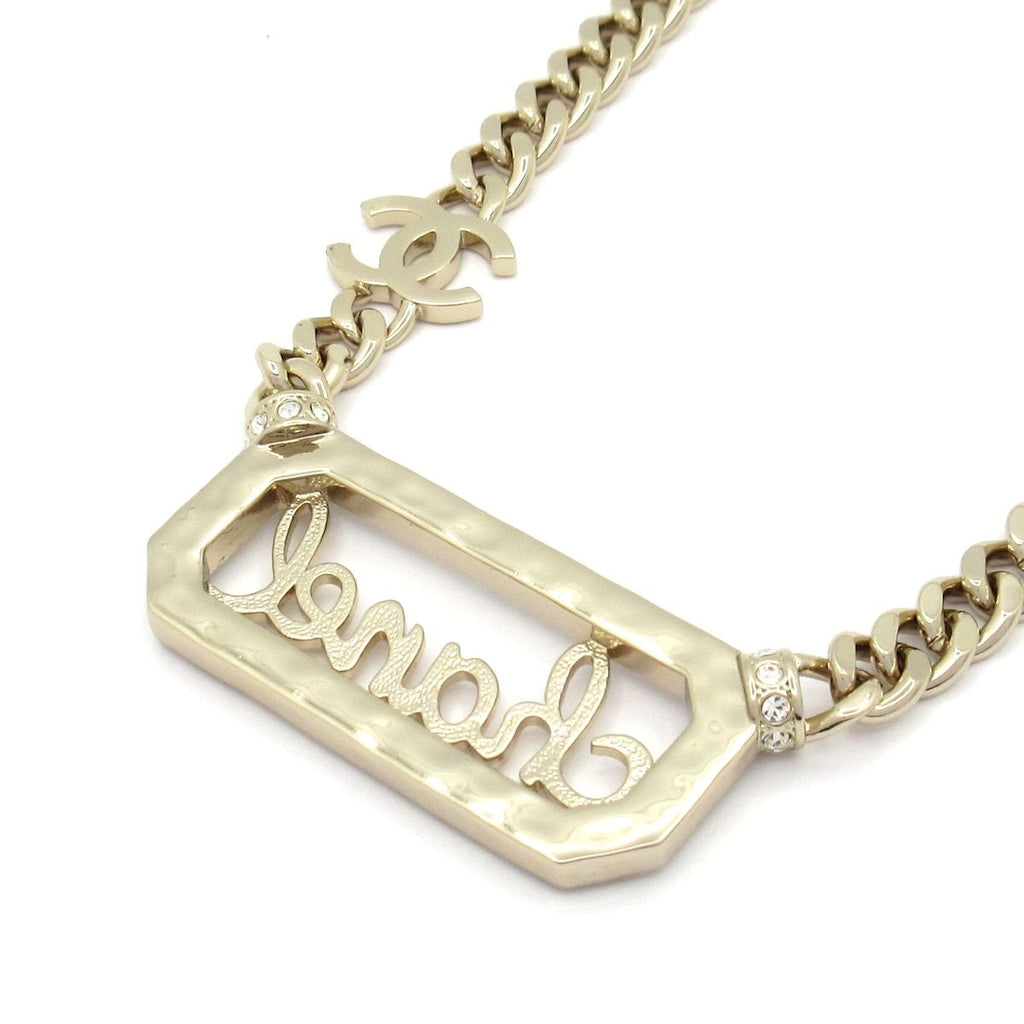 Chanel Necklace Gold Clear White Logo Plate — view 3