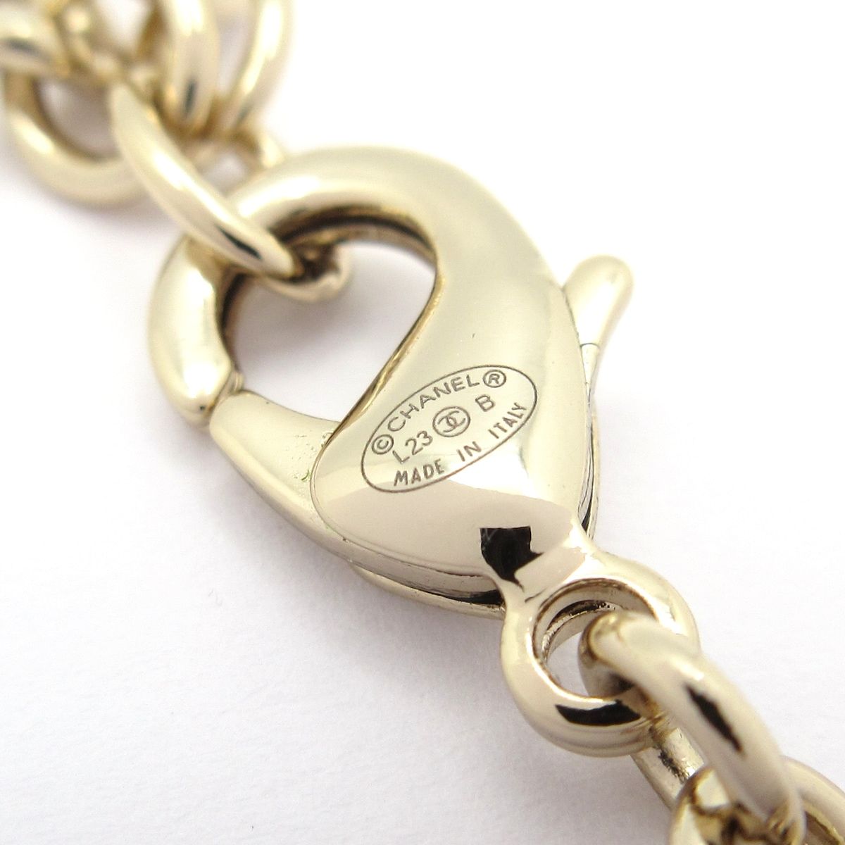 Chanel Necklace Gold Clear White Logo Plate — view 5
