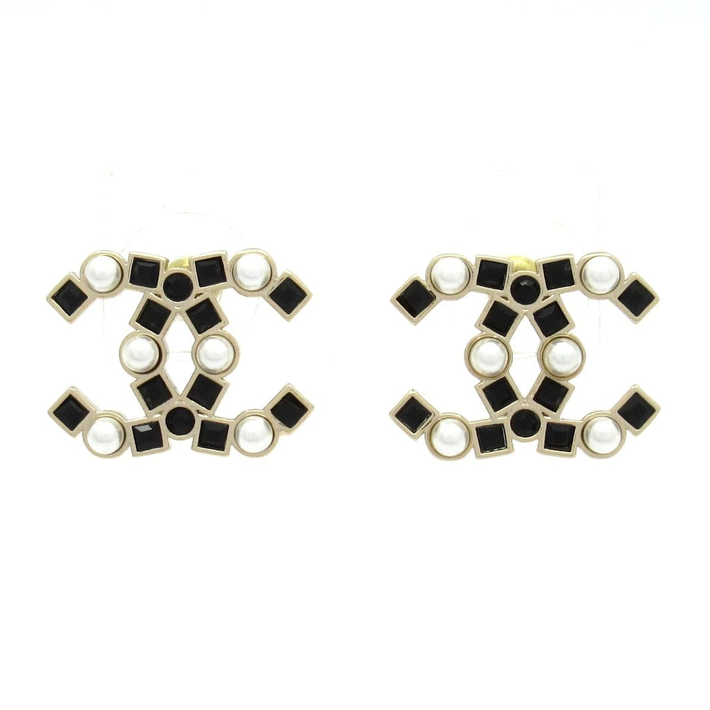 Chanel Earrings CC Logo Gold Black White