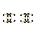 Chanel Earrings CC Logo Gold Black White