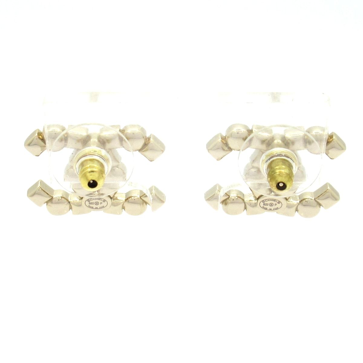 Chanel Earrings CC Logo Gold Black White — view 3