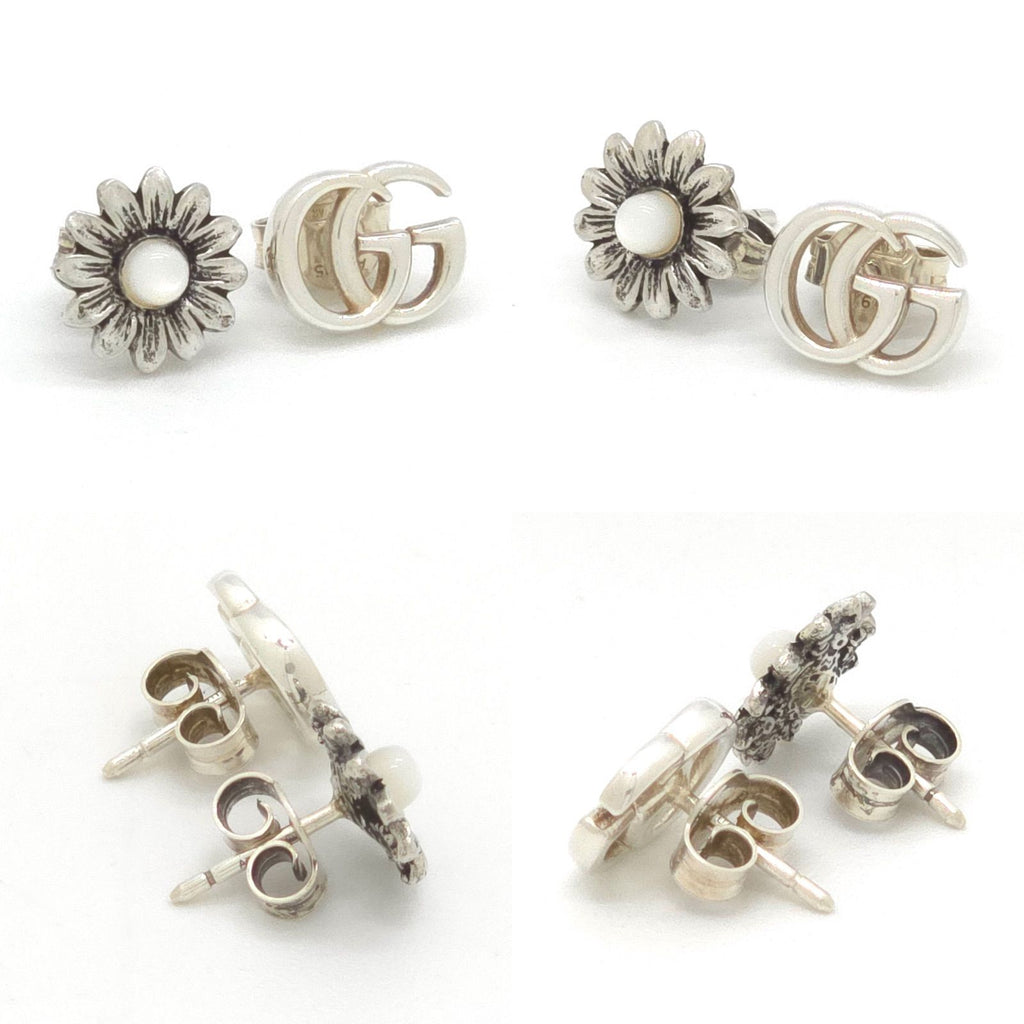 Gucci Double Studded Earrings Both Ears Flower with Mother of Pearl Inlaid in — view 3