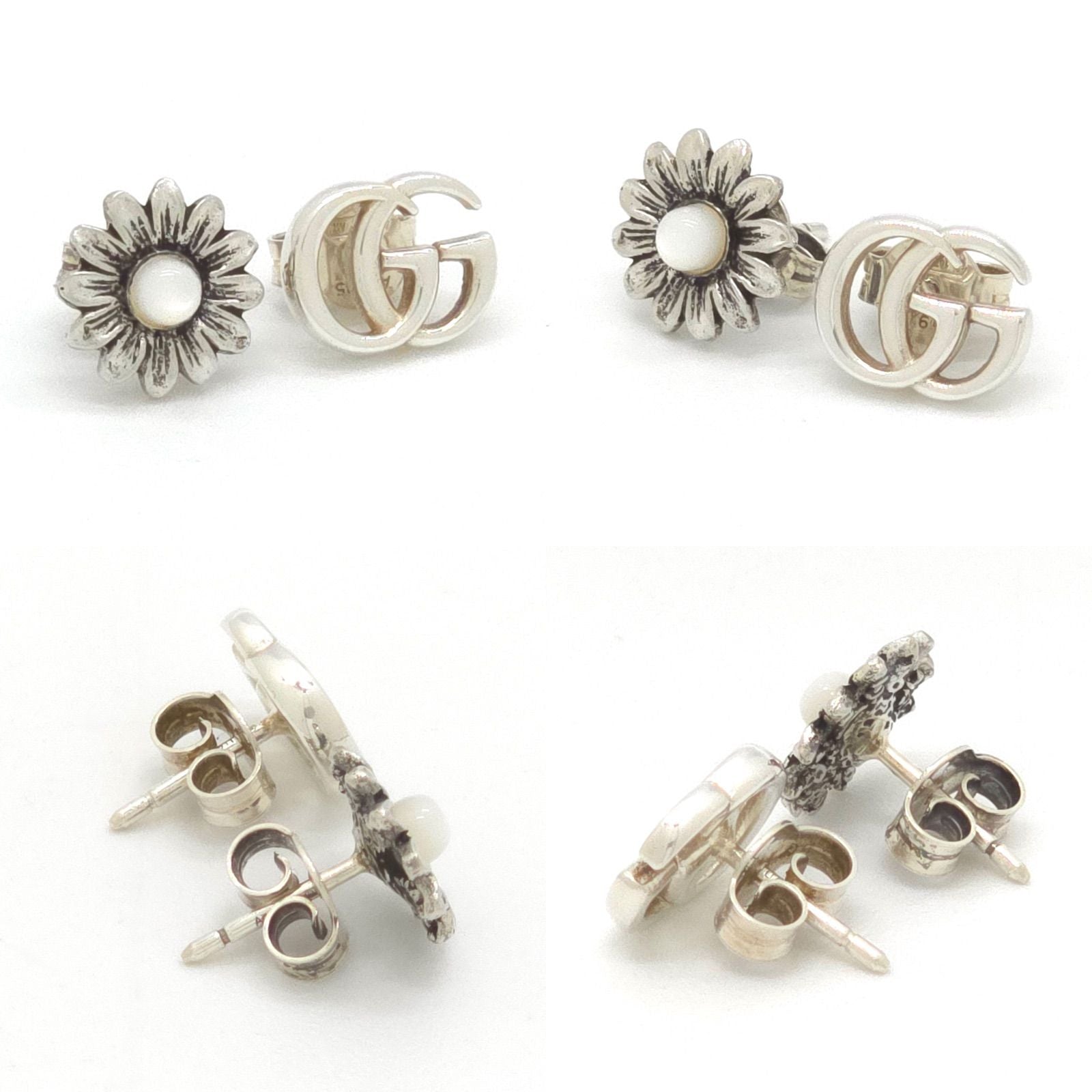 Gucci Double Studded Earrings Both Ears Flower with Mother of Pearl Inlaid in — view 3