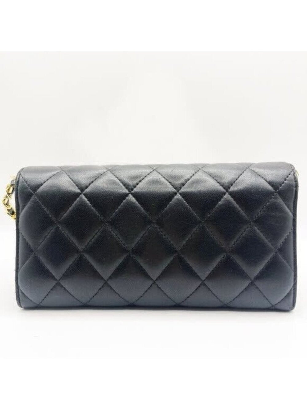 Chanel Lambskin Quilted Leather Wallet Chain Flap Black Purse Tote