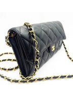 Chanel Lambskin Quilted Leather Wallet Chain Flap Black Purse Tote
