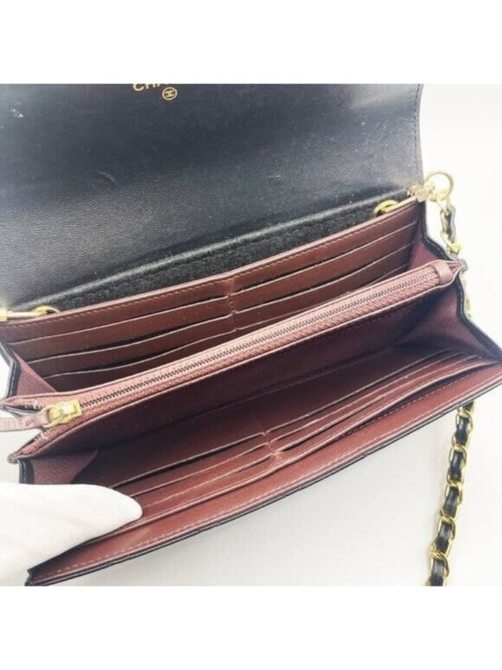 Chanel Lambskin Quilted Leather Wallet Chain Flap Black Purse Tote