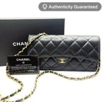 Chanel Lambskin Quilted Leather Wallet Chain Flap Black Purse Tote — view 2
