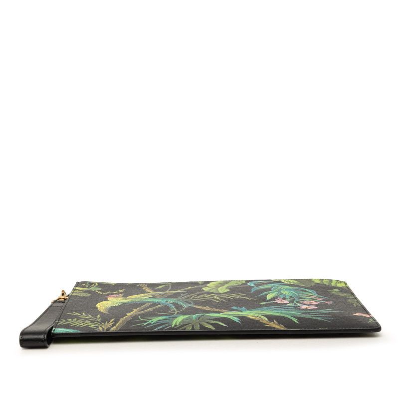 Gucci Tropical Print Clutch Black Green Leather — view 3