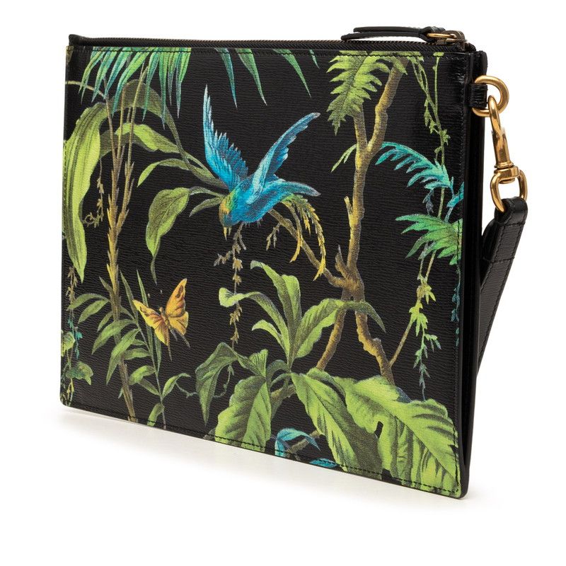 Gucci Tropical Print Clutch Black Green Leather — view 2