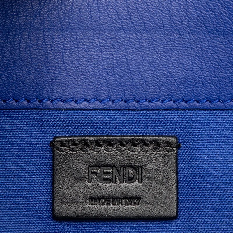 Fendi FF Logo Crossbody Chain Wallet Shoulder Bag Flap Blue Leather — view 5