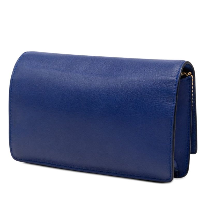 Fendi FF Logo Crossbody Chain Wallet Shoulder Bag Flap Blue Leather — view 2