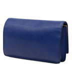 Fendi FF Logo Crossbody Chain Wallet Shoulder Bag Flap Blue Leather — view 2