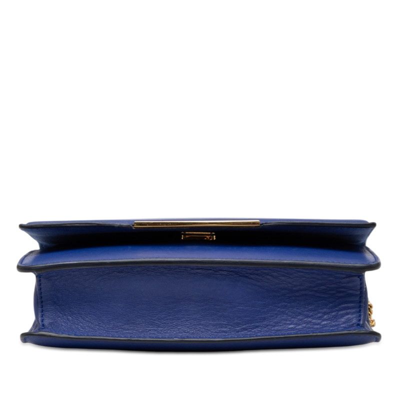 Fendi FF Logo Crossbody Chain Wallet Shoulder Bag Flap Blue Leather — view 3