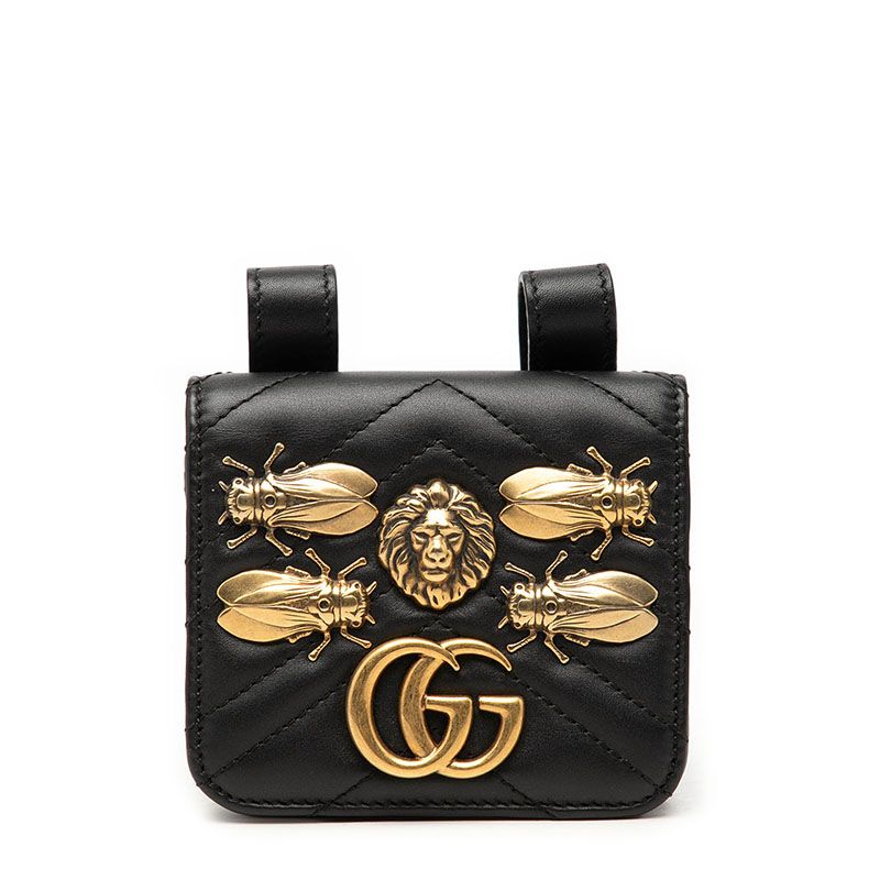 Gucci GG Marmont Waist Bag Black Gold Leather