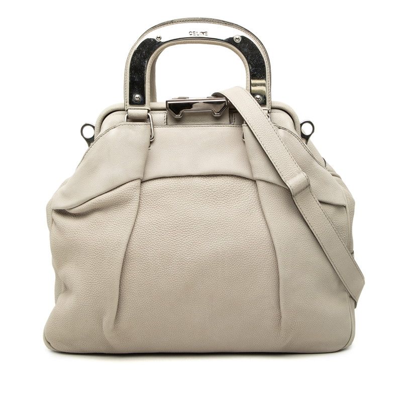 Celine Logo 2-Way Shoulder Bag Beige Leather