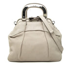 Celine Logo 2-Way Shoulder Bag Beige Leather