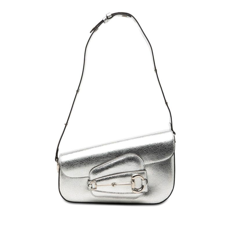 Gucci Horsebit Shoulder Bag Silver Leather