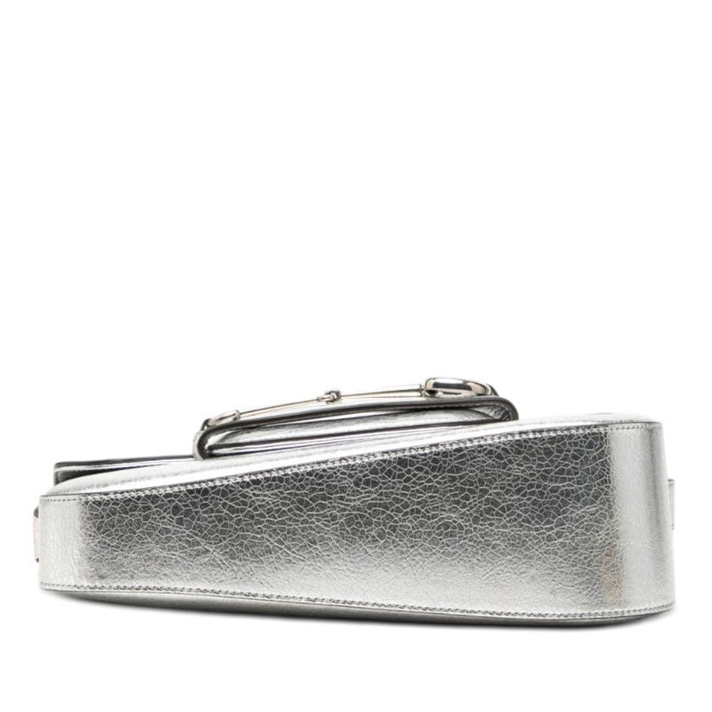 Gucci Horsebit Shoulder Bag Silver Leather — view 3
