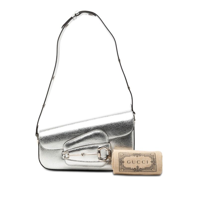 Gucci Horsebit Shoulder Bag Silver Leather — view 7