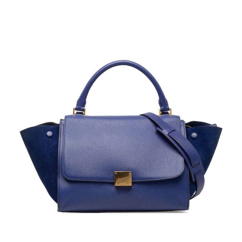Celine Trapeze 2-Way Shoulder Bag Tricolor Blue Suede Leather
