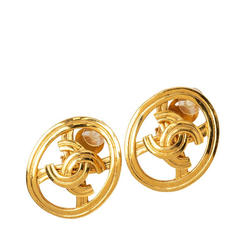 Chanel Vintage CC Logo Earrings Gold Plated