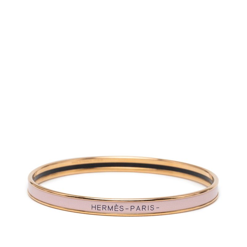 Hermes Uni Bangle Gold Pink Plated Enamel 1- Bracelet
