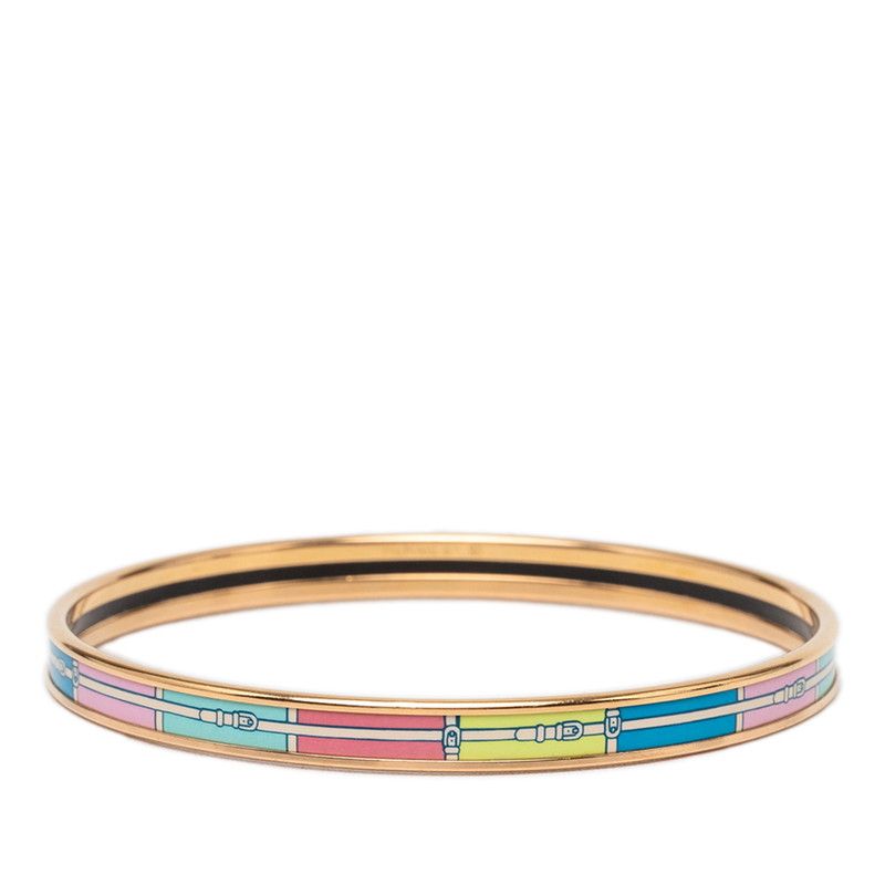 Hermes Enamel Belt Motif Bangle Gold Multicolor Plated 1- Bracelet