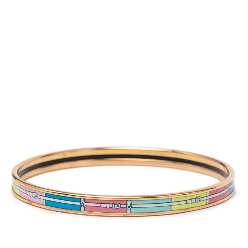 Hermes Enamel Belt Motif Bangle Gold Multicolor Plated 1- Bracelet — view 3
