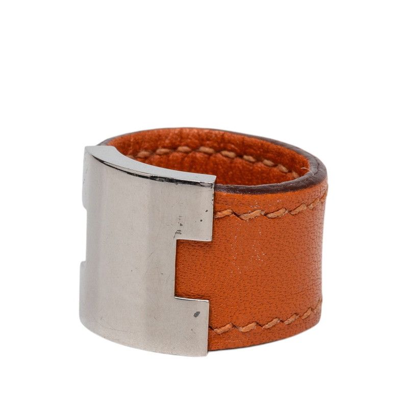 Hermes Lurie Ring M Orange Silver Leather Metal — view 2