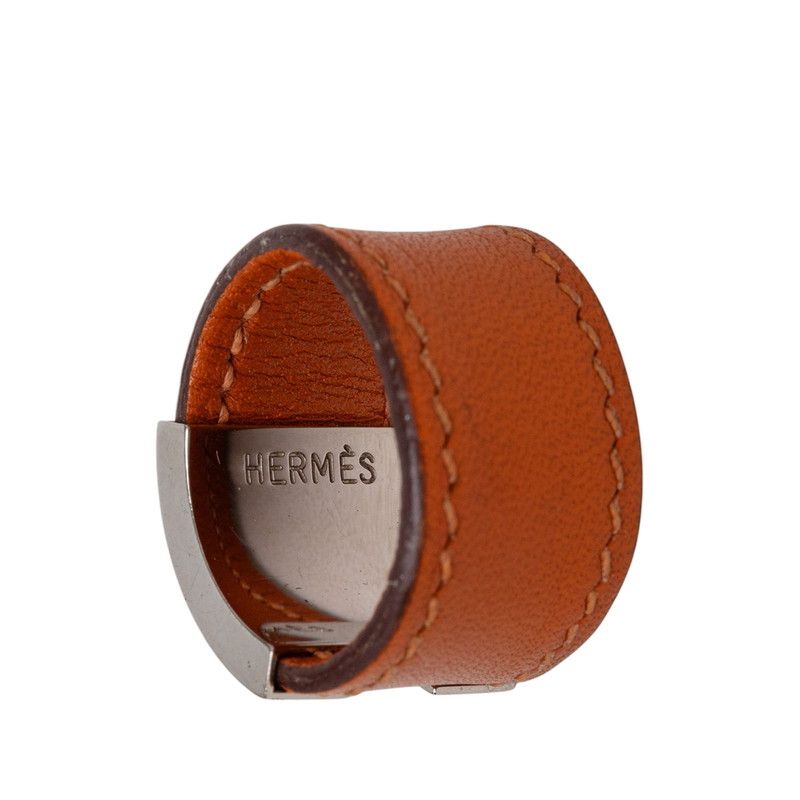 Hermes Lurie Ring M Orange Silver Leather Metal — view 5