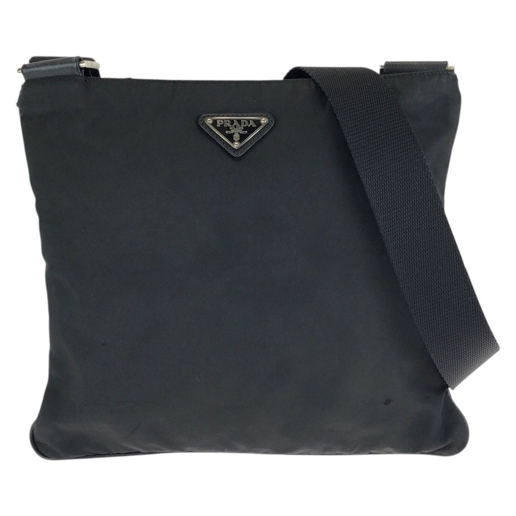 Prada Tessuto Saffiano Black Silver Nylon Leather Shoulder
